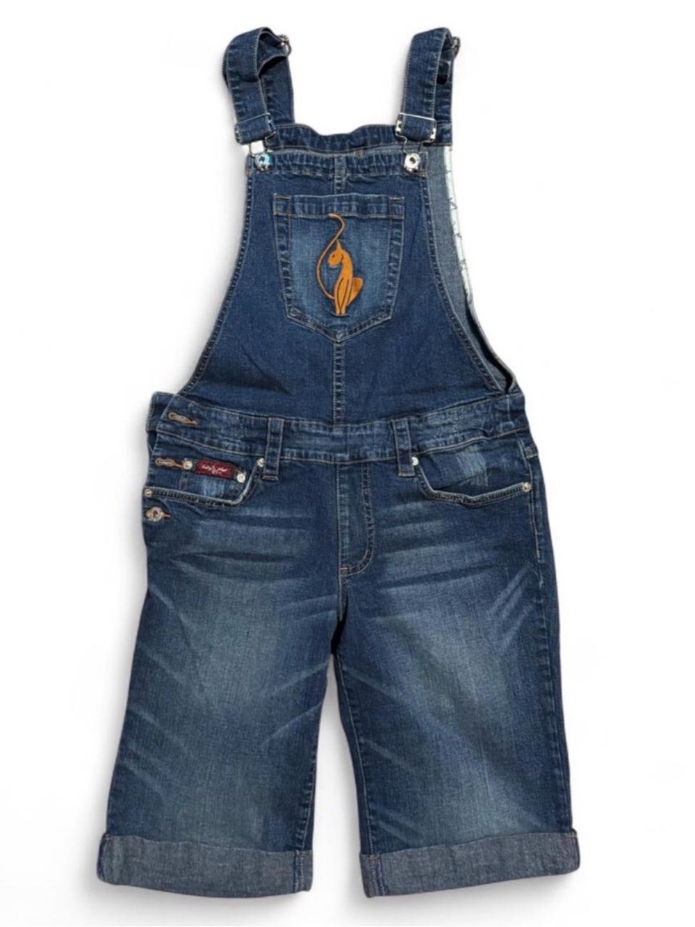 Vintage y2k Baby Phat Dark Blue Denim Embroidered Logo Mcbling Plaque Overalls - Picture 2 of 8